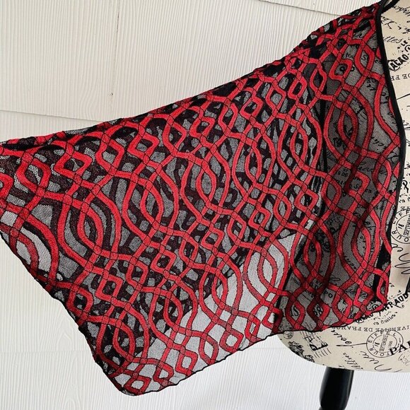 Boho Red & Black Sheer Knit Tunic Shawl Cover Sleeved - Womens Size Small (J6) - Picture 2 of 10